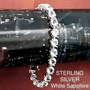 EMA BRAND 925 STERLING SILVER CREATED WHITE SAPPHIRE TENNIS LINE BRACELET WOMANS